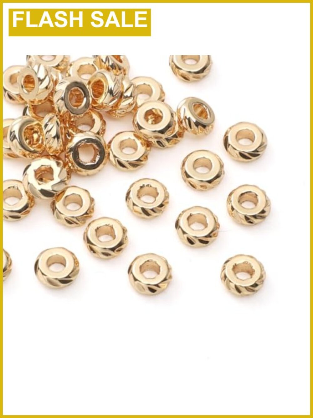 18K Real Gold Plated Non-Tarnish Grooved Rondelle Spacer Beads 5x2mm 36pcs Hole